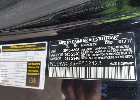 2017 Mercedes-Benz C 300 from USA, damaged, VIN WDDWJ4JB5HF532423